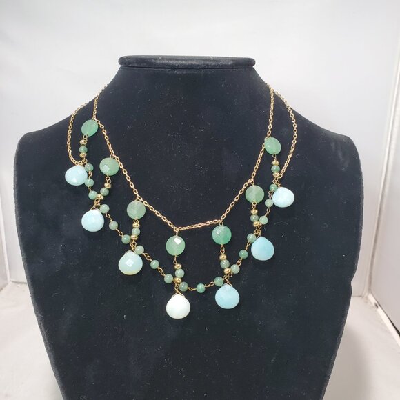 Banana Republic Gold Emerald Necklace with Natural Stones and Round Beads - Picture 2 of 7